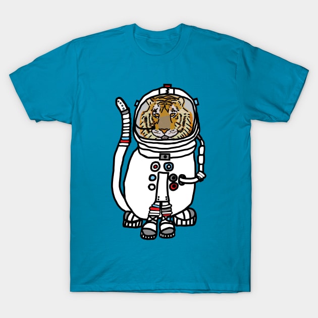 Space Tiger Funny Astronaut Animals T-Shirt by ellenhenryart